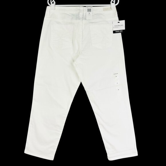 Calvin Klein Women's Power Stretch White Skinny Crop Jeans Size 14 Mid Rise NWT - Picture 2 of 12
